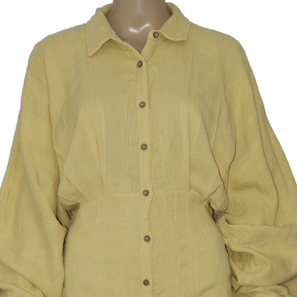 Free People Moni Mini Dress Buttondown Textured Yellow M - Picture 5 of 7